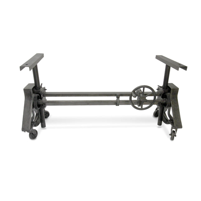 Otis Steel Dining Table Base - Adjustable Height - Iron Crank - Casters - DIY - Rustic Deco