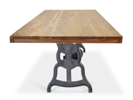 Shoemaker Dining Table - Adjustable Height Iron Base - Natural Wood Top - Rustic Deco