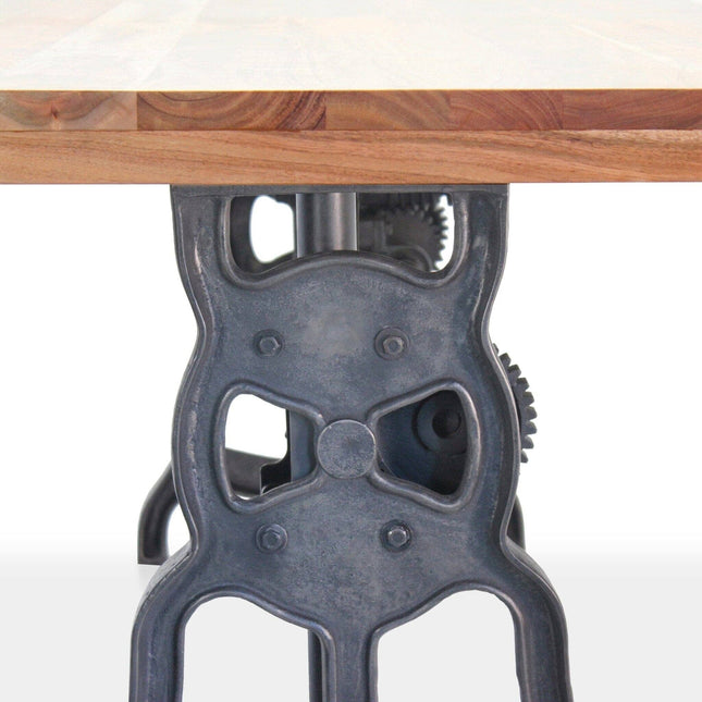 Shoemaker Dining Table - Adjustable Height Iron Base - Natural Wood Top - Rustic Deco