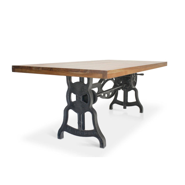 Shoemaker Dining Table - Adjustable Height Iron Base - Natural Wood Top - Rustic Deco