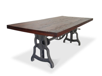 Shoemaker Dining Table - Adjustable Height Iron Base - Rustic Mahogany - Rustic Deco