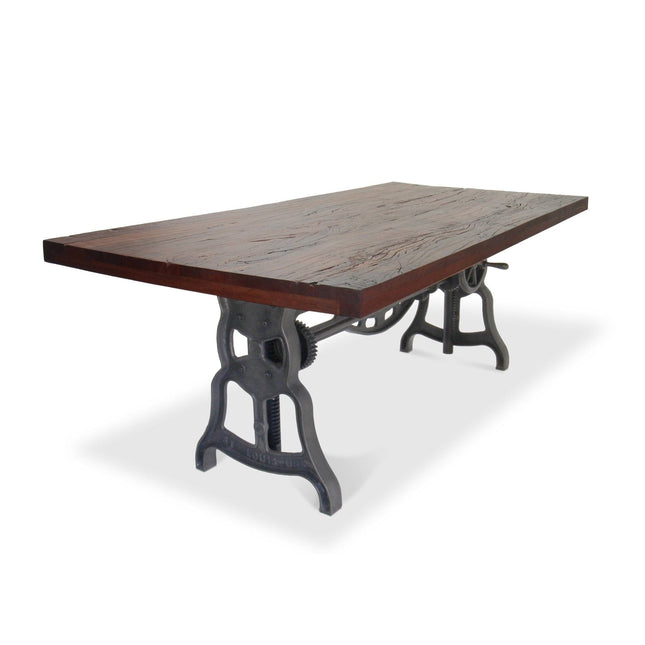 Shoemaker Dining Table - Adjustable Height Iron Base - Rustic Mahogany - Rustic Deco