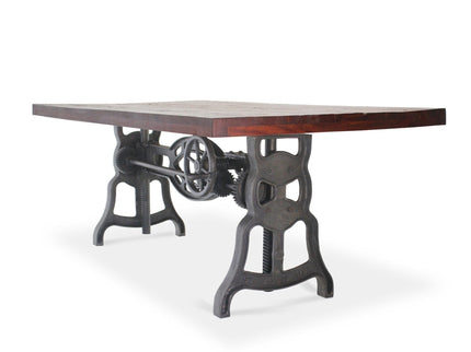 Shoemaker Dining Table - Adjustable Height Iron Base - Rustic Mahogany - Rustic Deco