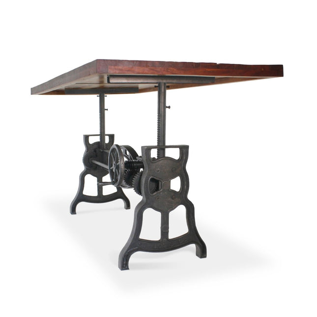 Shoemaker Dining Table - Adjustable Height Iron Base - Rustic Mahogany - Rustic Deco