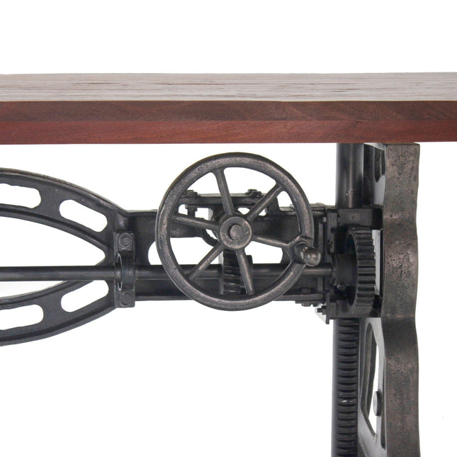 Shoemaker Dining Table - Adjustable Height Iron Base - Rustic Mahogany - Rustic Deco