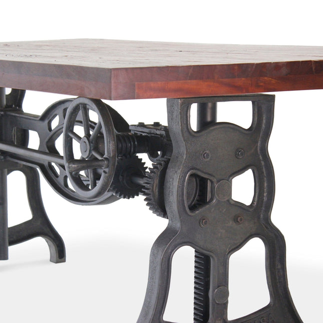 Shoemaker Dining Table - Adjustable Height Iron Base - Rustic Mahogany - Rustic Deco