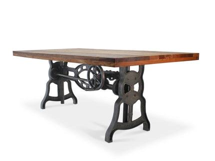 Shoemaker Dining Table - Adjustable Height Iron Base - Rustic Natural Top - Rustic Deco