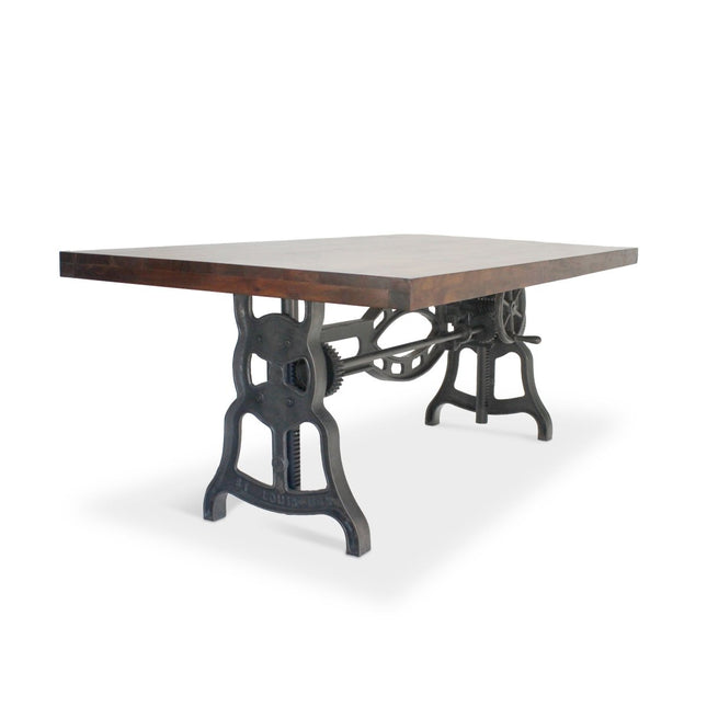 Shoemaker Dining Table - Adjustable Height Iron Base - Walnut Top - Rustic Deco