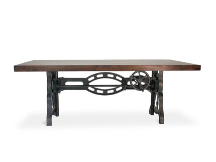 Shoemaker Dining Table - Adjustable Height Iron Base - Walnut Top - Rustic Deco