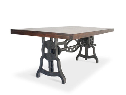 Shoemaker Dining Table - Adjustable Height Iron Base - Walnut Top - Rustic Deco