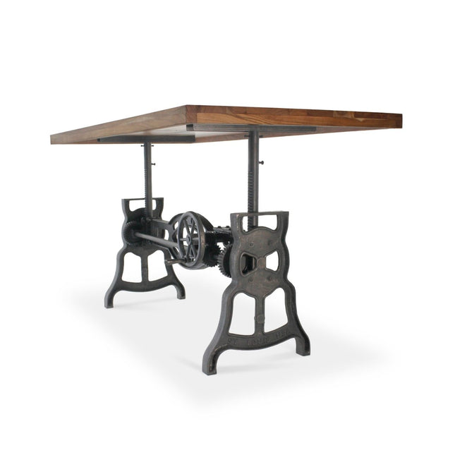 Shoemaker Dining Table - Adjustable Height Iron Base - Walnut Top - Rustic Deco