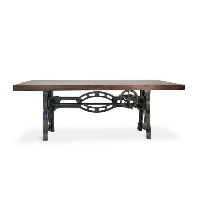 Shoemaker Dining Table - Adjustable Height Iron Base - Walnut Top - Rustic Deco