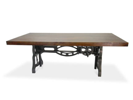 Shoemaker Dining Table - Adjustable Height Iron Base - Walnut Top - Rustic Deco