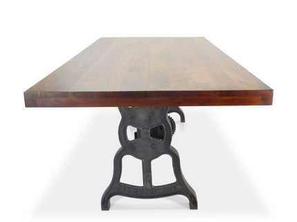 Shoemaker Dining Table - Adjustable Height Iron Base - Walnut Top - Rustic Deco