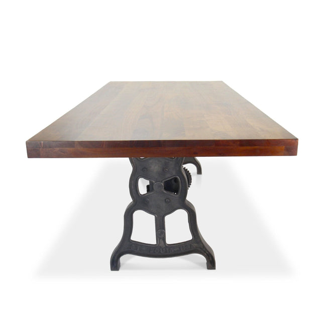 Shoemaker Dining Table - Adjustable Height Iron Base - Walnut Top - Rustic Deco