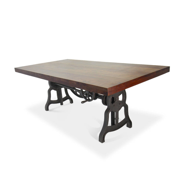 Shoemaker Dining Table - Adjustable Height Iron Base - Walnut Top - Rustic Deco