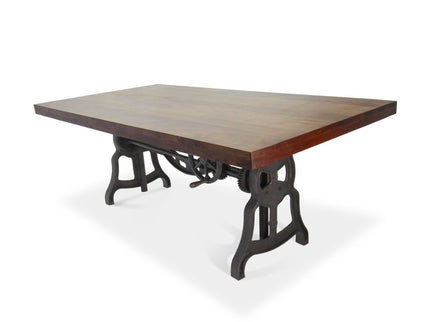 Shoemaker Dining Table - Adjustable Height Iron Base - Walnut Top - Rustic Deco