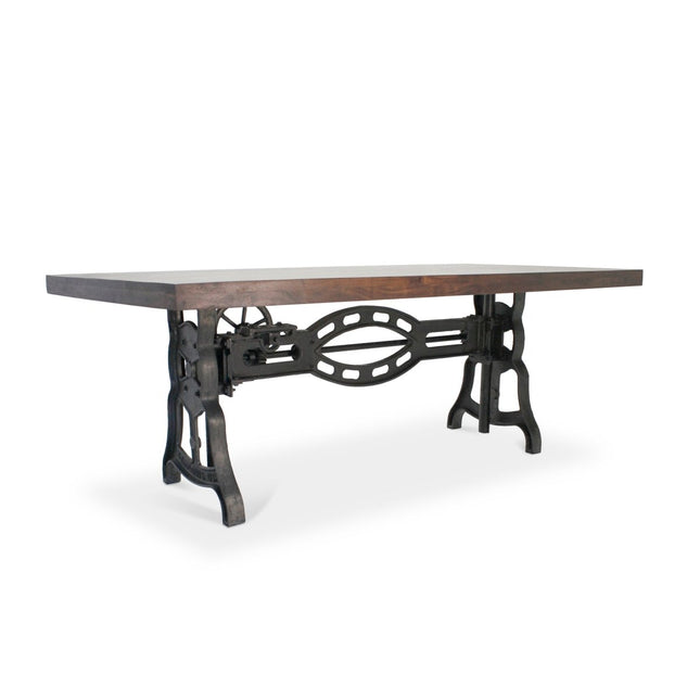 Shoemaker Dining Table - Adjustable Height Iron Base - Walnut Top - Rustic Deco