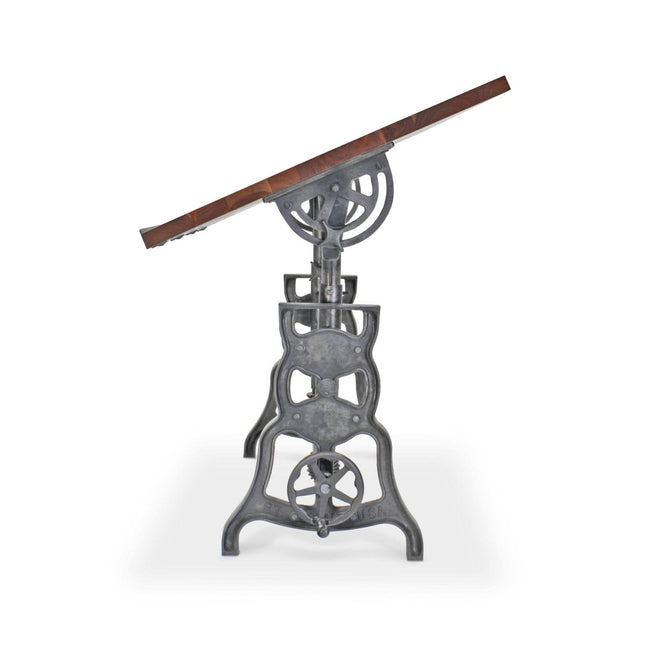 Shoemaker Drafting Table Desk - Adjustable Height Iron Base - Tilt Top - Rustic Deco