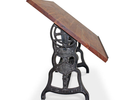 Shoemaker Drafting Table Desk - Adjustable Height Iron Base - Tilt Top - Rustic Deco