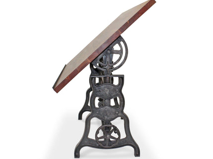 Shoemaker Drafting Table Desk - Adjustable Height Iron Base - Tilt Top - Rustic Deco