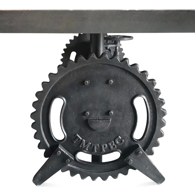 Steampunk Adjustable Dining Table - Iron Crank Base - Gray Top - Rustic Deco