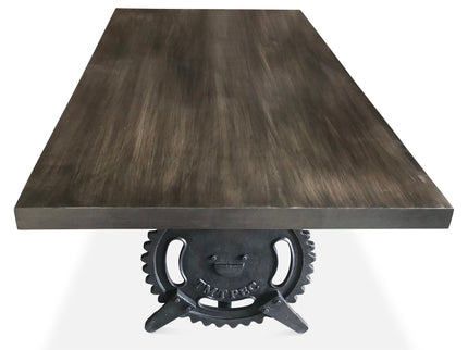 Steampunk Adjustable Dining Table - Iron Crank Base - Gray Top - Rustic Deco