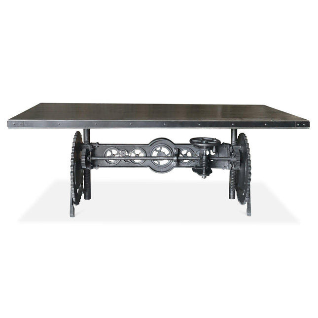 Steampunk Adjustable Dining Table - Iron Crank Base - Gray Top - Rustic Deco