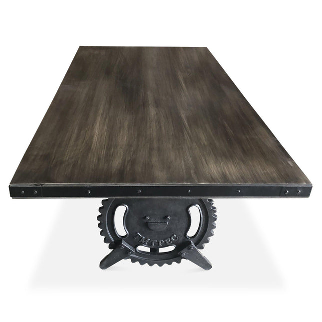 Steampunk Adjustable Dining Table - Iron Crank Base - Gray Top - Rustic Deco