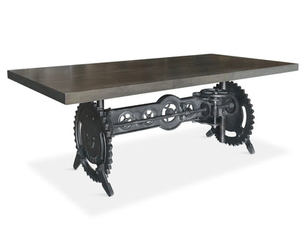 Steampunk Adjustable Dining Table - Iron Crank Base - Gray Top - Rustic Deco