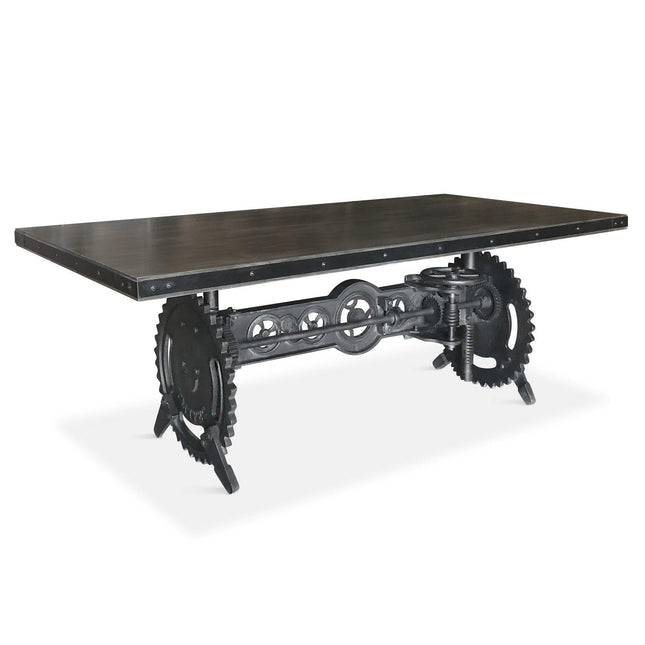 Steampunk Adjustable Dining Table - Iron Crank Base - Gray Top - Rustic Deco