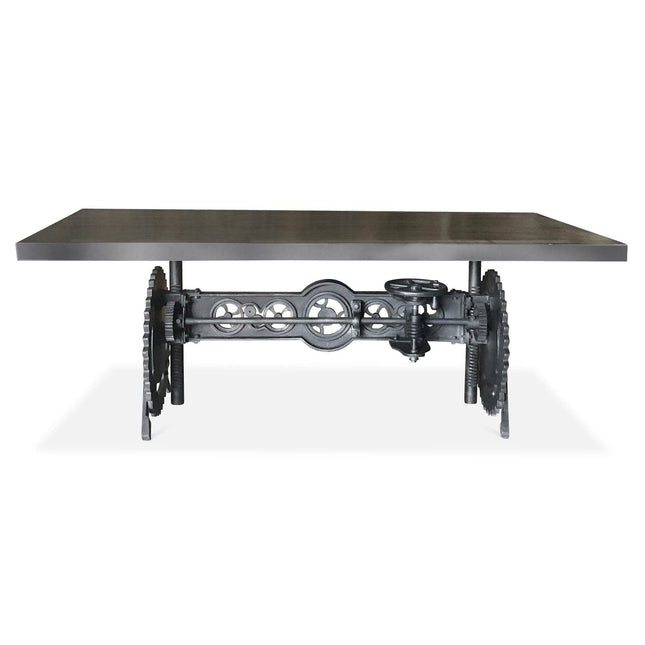 Steampunk Adjustable Dining Table - Iron Crank Base - Gray Top - Rustic Deco