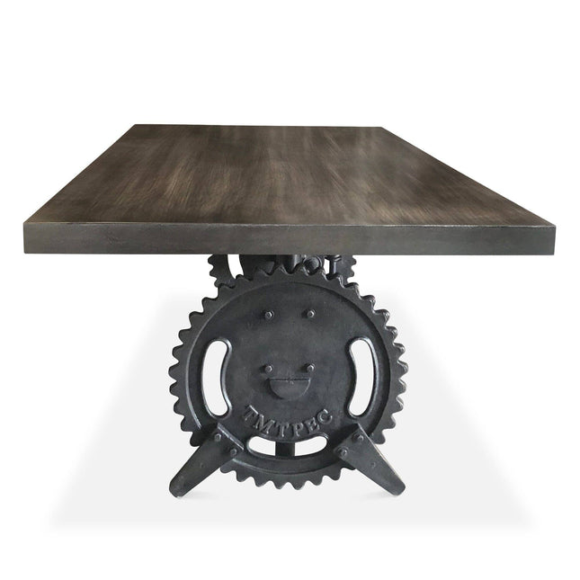 Steampunk Adjustable Dining Table - Iron Crank Base - Gray Top - Rustic Deco