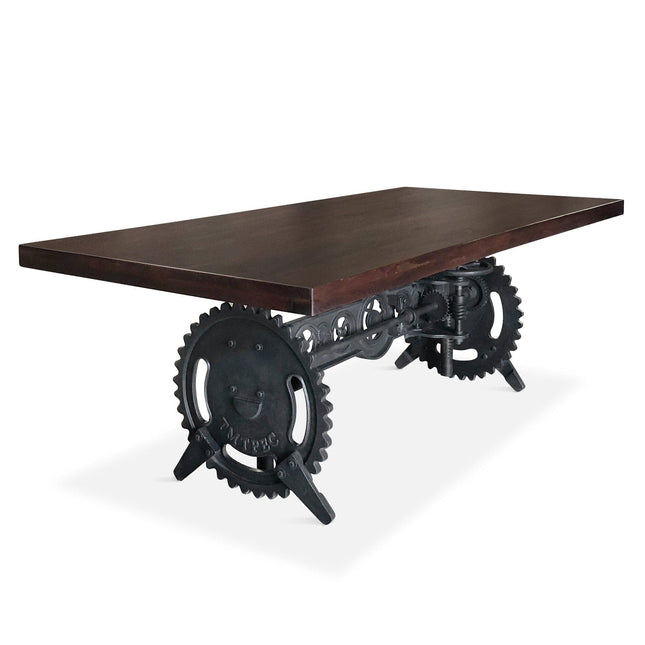 Steampunk Adjustable Dining Table - Iron Crank Base - Mahogany Top - Rustic Deco