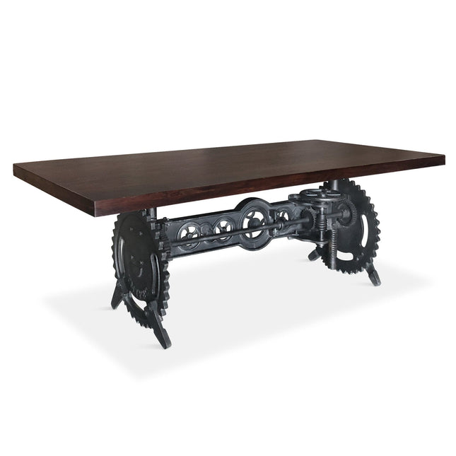 Steampunk Adjustable Dining Table - Iron Crank Base - Mahogany Top - Rustic Deco