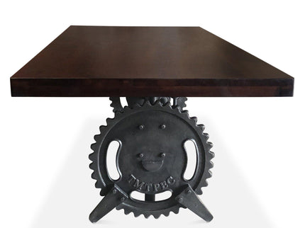 Steampunk Adjustable Dining Table - Iron Crank Base - Mahogany Top - Rustic Deco