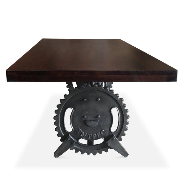 Steampunk Adjustable Dining Table - Iron Crank Base - Mahogany Top - Rustic Deco