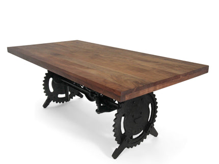 Steampunk Adjustable Dining Table - Iron Crank Base - Provincial Top - Rustic Deco