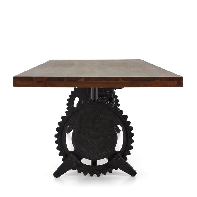 Steampunk Adjustable Dining Table - Iron Crank Base - Provincial Top - Rustic Deco