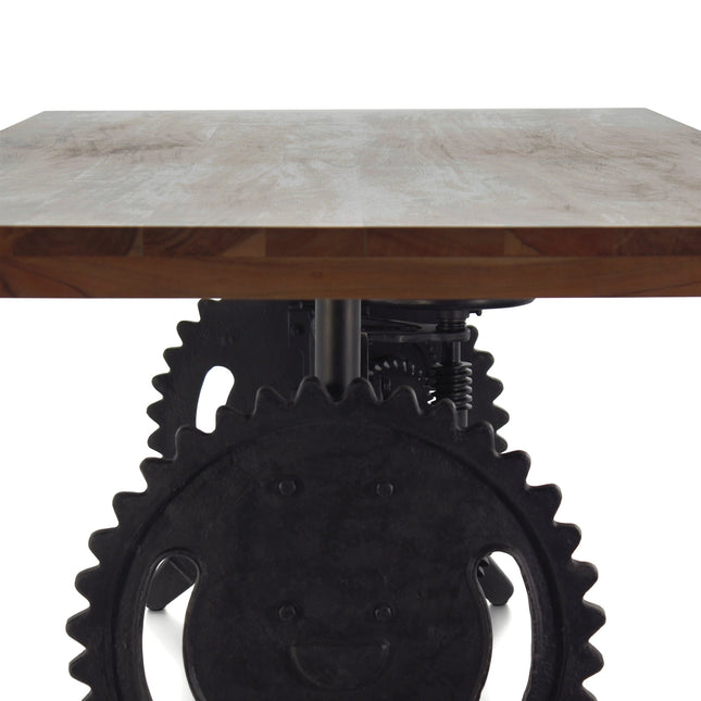 Steampunk Adjustable Dining Table - Iron Crank Base - Provincial Top - Rustic Deco
