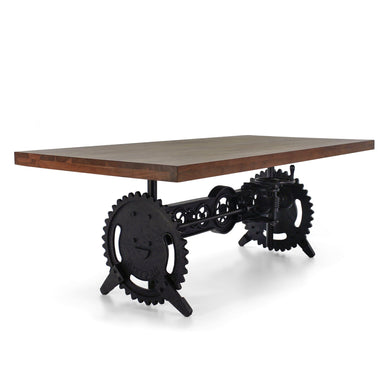 Steampunk Adjustable Dining Table - Iron Crank Base - Provincial Top - Rustic Deco