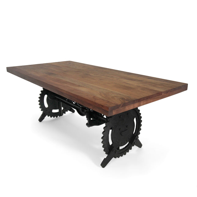 Steampunk Adjustable Dining Table - Iron Crank Base - Provincial Top - Rustic Deco