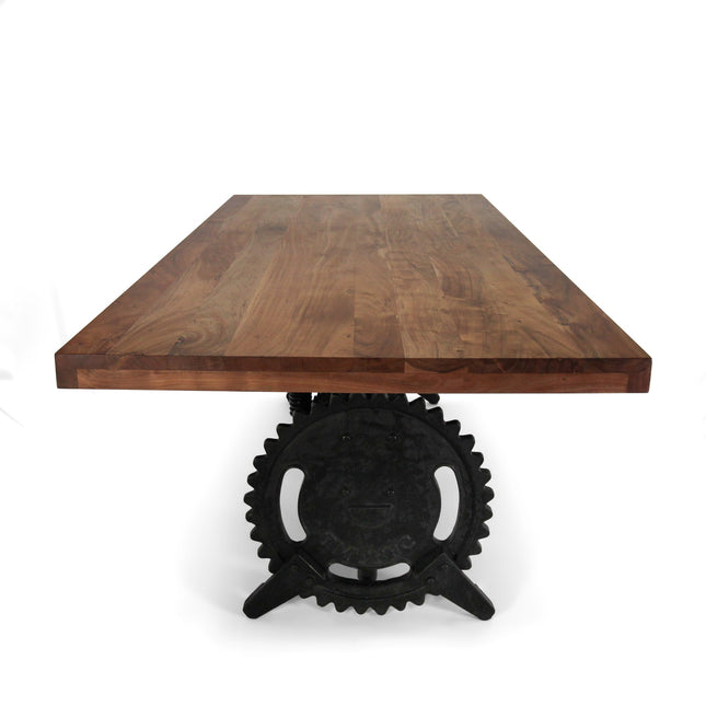 Steampunk Adjustable Dining Table - Iron Crank Base - Provincial Top - Rustic Deco