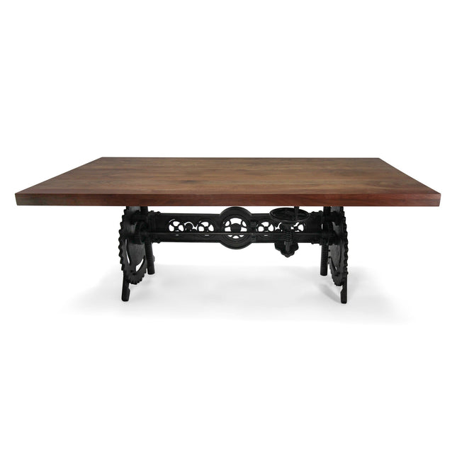 Steampunk Adjustable Dining Table - Iron Crank Base - Provincial Top - Rustic Deco