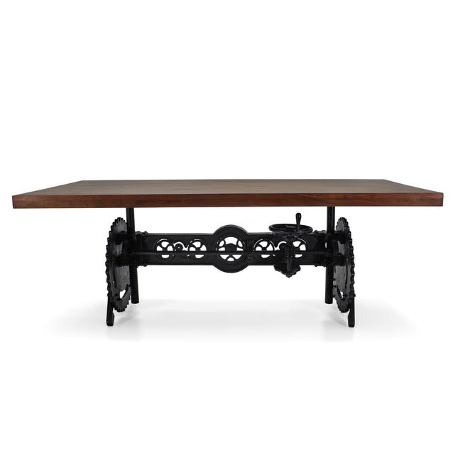 Steampunk Adjustable Dining Table - Iron Crank Base - Provincial Top - Rustic Deco