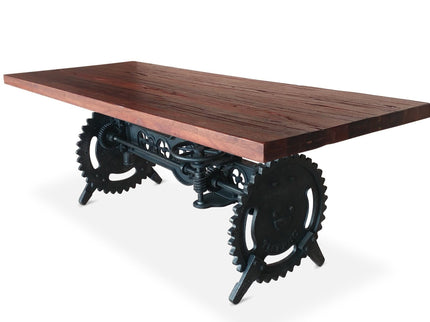 Steampunk Adjustable Dining Table - Iron Crank Base - Rustic Mahogany - Rustic Deco
