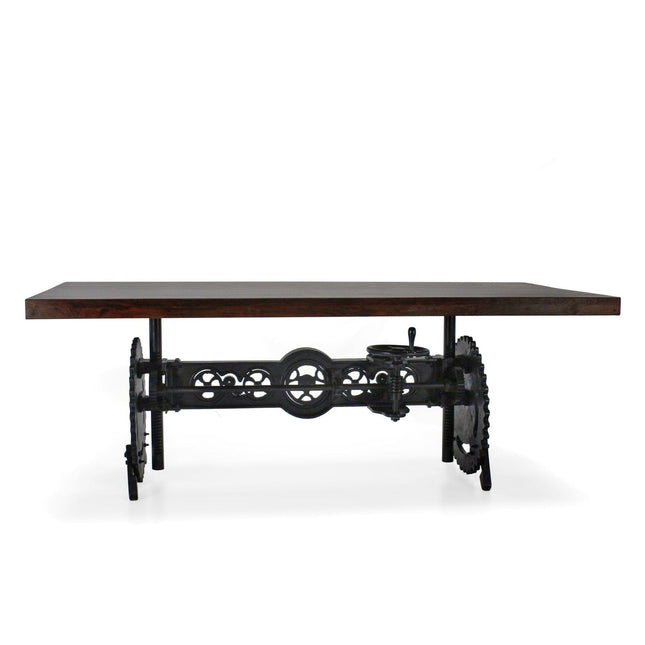 Steampunk Adjustable Dining Table - Iron Crank Base - Walnut Top - Rustic Deco