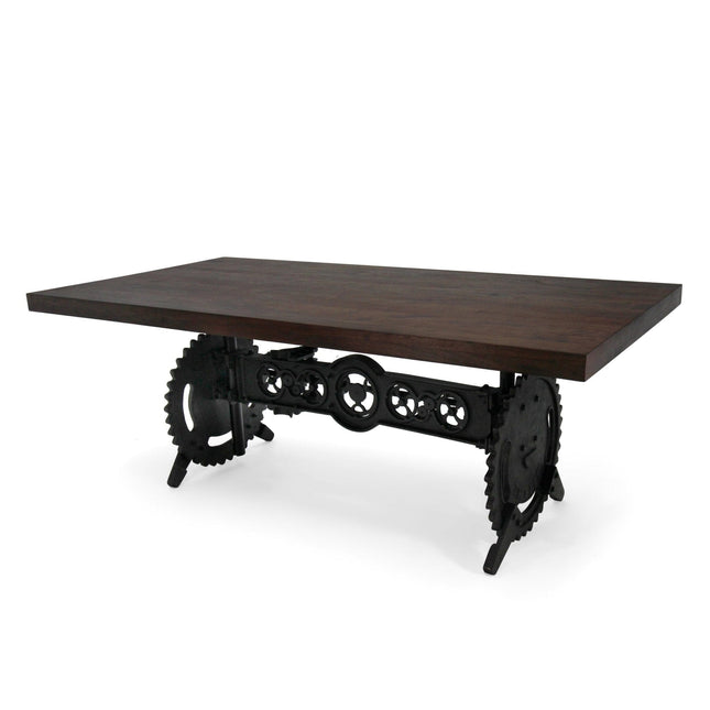 Steampunk Adjustable Dining Table - Iron Crank Base - Walnut Top - Rustic Deco