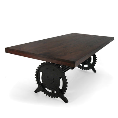 Steampunk Adjustable Dining Table - Iron Crank Base - Walnut Top - Rustic Deco