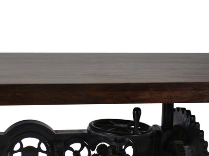 Steampunk Adjustable Dining Table - Iron Crank Base - Walnut Top - Rustic Deco